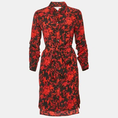 Pre-owned Diane Von Furstenberg Black/red Printed Silk Prita Dress M