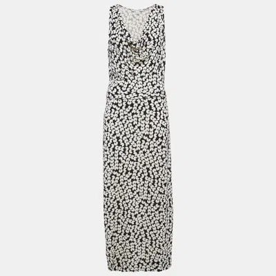 Pre-owned Diane Von Furstenberg Black/white Gili Print Tie-up Waist Maxi Dress M