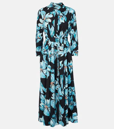 Diane Von Furstenberg Blaine Cotton Poplin Dress In Huge Opera Floral Black