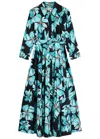 Diane Von Furstenberg Blaine Floral-print Cotton-blend Poplin Midi Shirt Dress In Blue