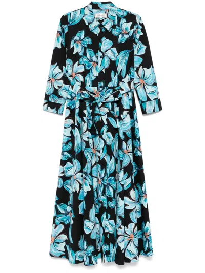 Diane Von Furstenberg Blaine Floral-print Midi Shirtdress In Black
