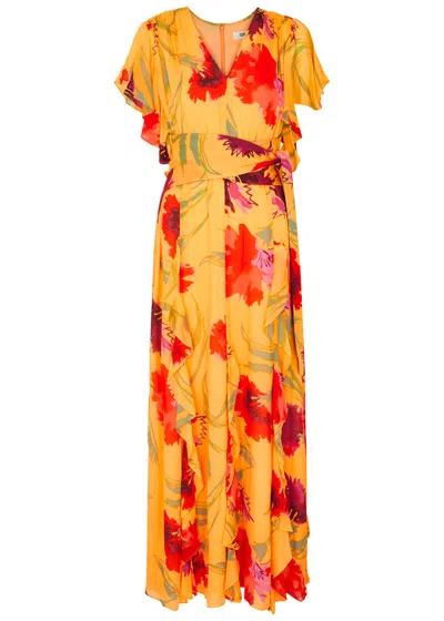 Diane Von Furstenberg Bleuet Floral-print Chiffon Maxi Dress In Yellow