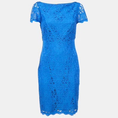 Pre-owned Diane Von Furstenberg Blue Floral Lace Mini Dress M
