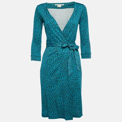 Pre-owned Diane Von Furstenberg Blue Floral Print Silk Jersey Wrap Dress S