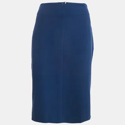 Pre-owned Diane Von Furstenberg Blue Jersey Esme Pencil Skirt L