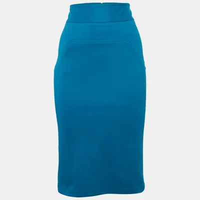 Pre-owned Diane Von Furstenberg Blue Jersey Martey Pencil Skirt S