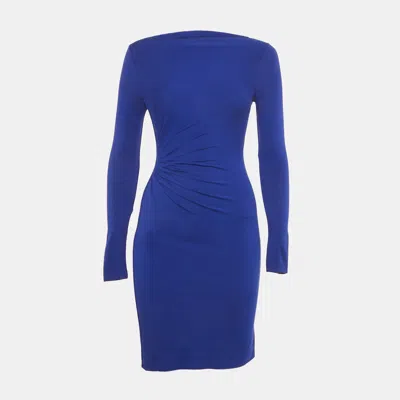 Pre-owned Diane Von Furstenberg Blue Knit Pleat Detail Lali Mini Dress Xs