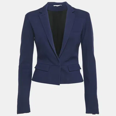 Pre-owned Diane Von Furstenberg Blue Knit Single Breasted Reiko Blazer M