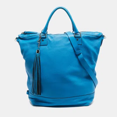 Pre-owned Diane Von Furstenberg Blue Leather Drew Bucket Tote