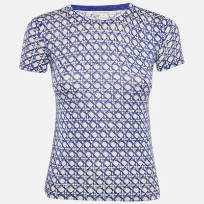 Pre-owned Diane Von Furstenberg Blue Printed Silk Blend Knit Top Xs