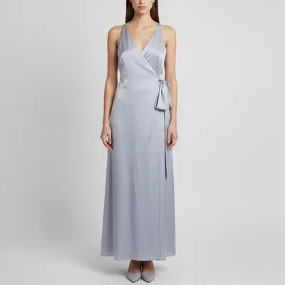 Pre-owned Diane Von Furstenberg Blue Satin Wrap Maxi Dress S