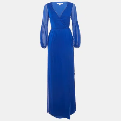 Pre-owned Diane Von Furstenberg Blue Silk Catroux Wrap Dress S