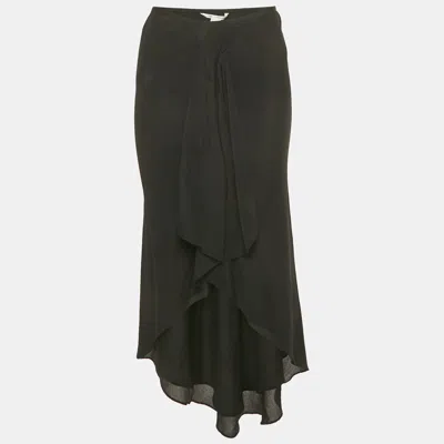 Pre-owned Diane Von Furstenberg Blue Silk Ruffled Asymmetric Skirt M In Black