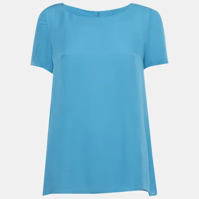 Pre-owned Diane Von Furstenberg Blue Silk Short Sleeve Maggy Top S