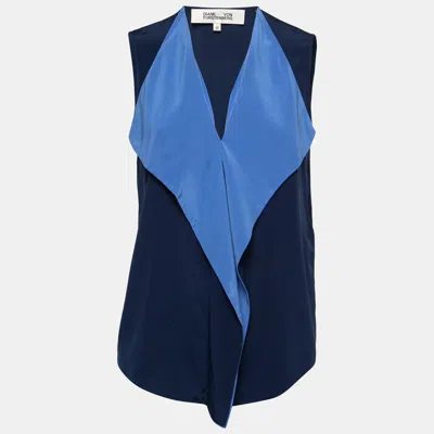 Pre-owned Diane Von Furstenberg Blue Silk Sleeveless Top Xs