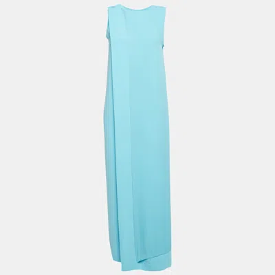 Pre-owned Diane Von Furstenberg Blue Stretch Crepe Wrap Maxi Dress S