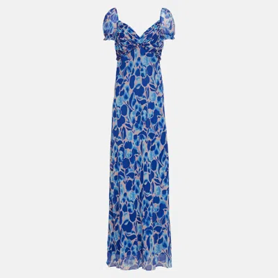 Pre-owned Diane Von Furstenberg Blue/pink Printed Chiffon Maxi Dress Xxl (us 12)