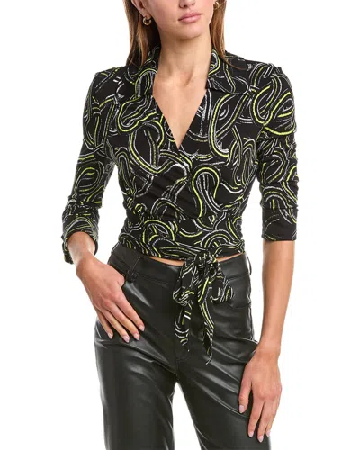 Diane Von Furstenberg Geometric Cropped Wrap Top In Black