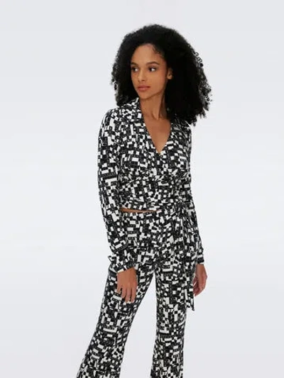 Diane Von Furstenberg Bobbie Wrap Top In Tiny Dvf 50th Crossword Black