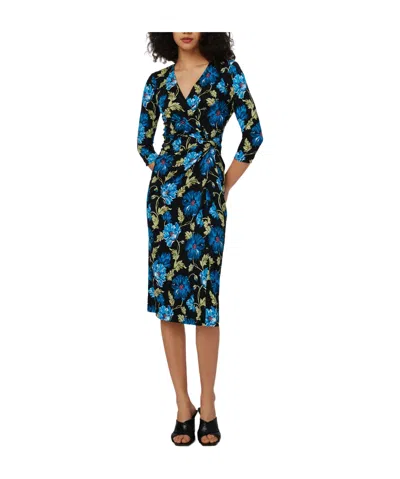 Diane Von Furstenberg Multicolor Floral Wrap Midi Dress With Elegant V-neckline In Blue