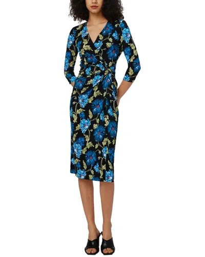 Diane Von Furstenberg Multicolor Floral Wrap Midi Dress With Elegant V-neckline In Blue