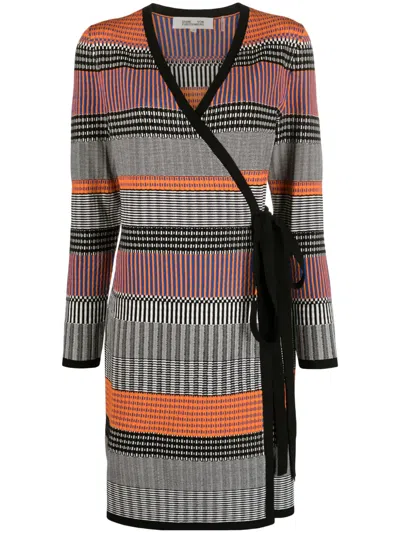 Diane Von Furstenberg Brigid Mixed Geo Print Long Sleeve Wrap Dress In Multicolor