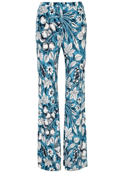 Diane Von Furstenberg Brooklyn Floral-print Jersey Trousers In Blue