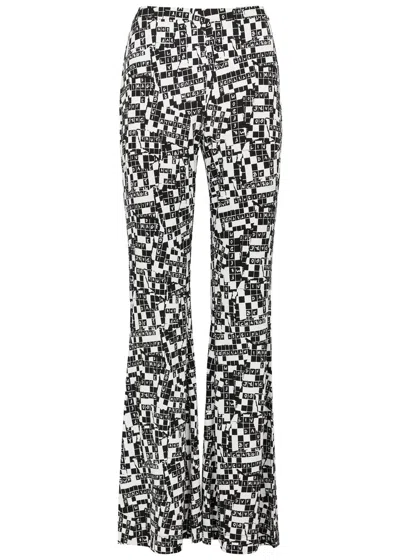 Diane Von Furstenberg Brooklyn Printed Flared Jersey Trousers In Black And White