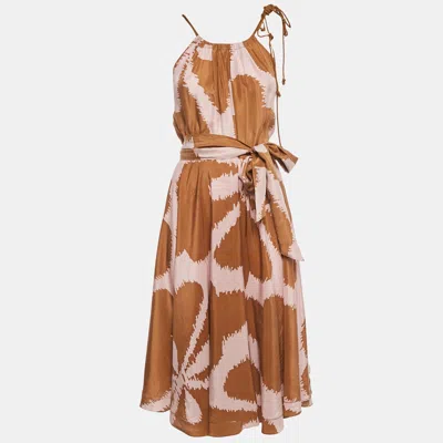 Pre-owned Diane Von Furstenberg Brown/pink Printed Silk Naro Dress M