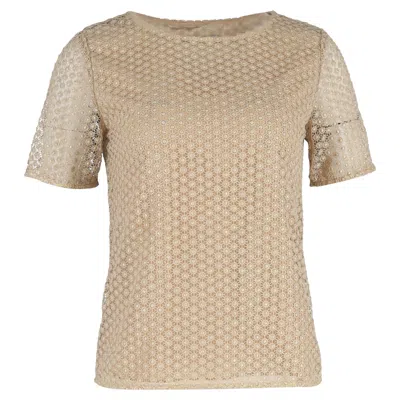 Diane Von Furstenberg Brylee Lace Short Sleeve Blouse In Gold Polyester In Neutral