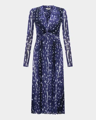 Diane Von Furstenberg Burton Spotted Twist-front Midi Dress In Blue
