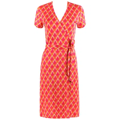 Pre-owned Diane Von Furstenberg C.1970's Dvf Abstract Print Silk Jersey Iconic Wrap Dress In Red