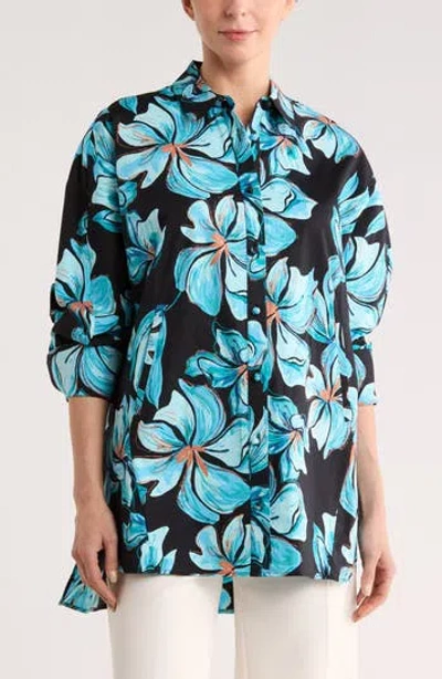 Diane Von Furstenberg Caleb Floral Stretch Cotton Button-up Shirt In Blue