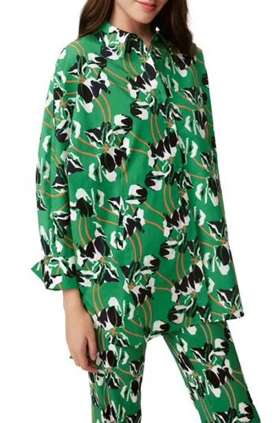 Diane Von Furstenberg Caleb Floral Stretch Cotton Button-up Shirt In Green