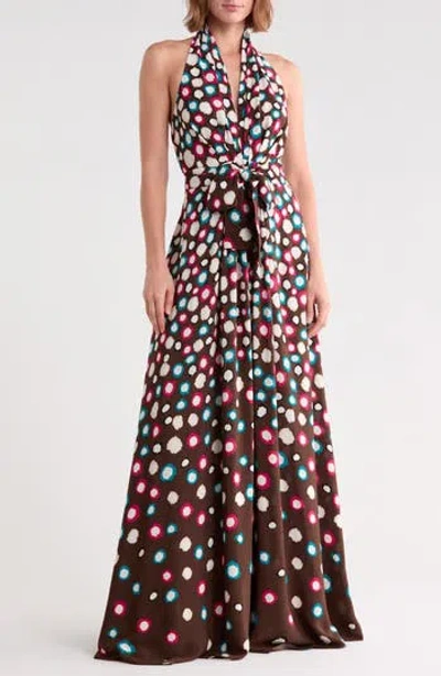 Diane Von Furstenberg Callie Halter Maxi Dress In Leopard Spot Coffee Grind