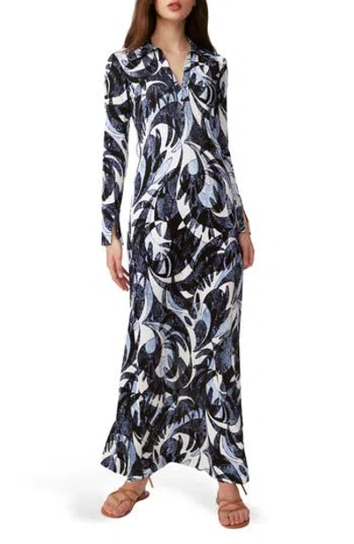Diane Von Furstenberg Caprera Long Sleeve Maxi Shirtdress In Serpant Dance Large