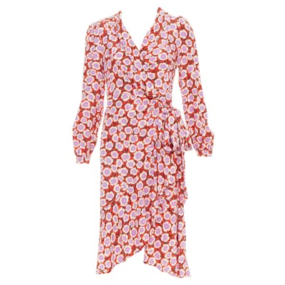 Pre-owned Diane Von Furstenberg Carla 100% Silk Red Purple Floral Wrap Dress Us2 S