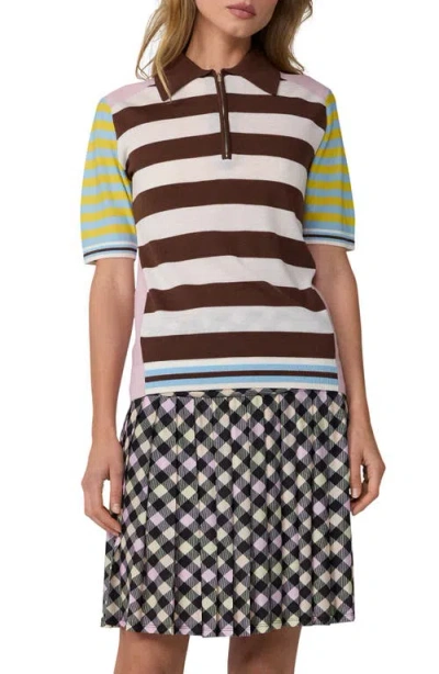 Diane Von Furstenberg Catrina Striped Merino Wool Polo Sweater In Brown