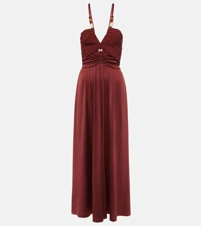 Diane Von Furstenberg Caty Beaded Halterneck Maxi Dress In Brown