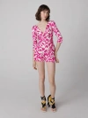 Diane Von Furstenberg Celeste Abstract-print Wrap Romper In Kupang Pink