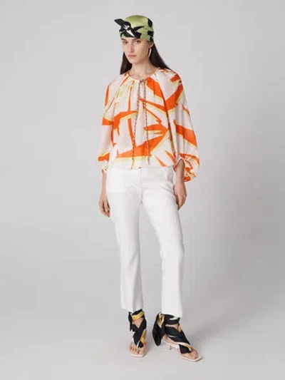 Diane Von Furstenberg Celia Top In Giant Palm Geo Orange