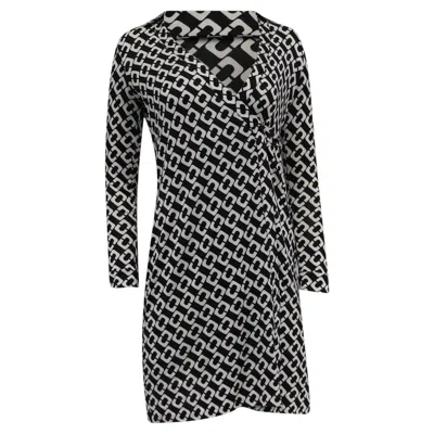 Pre-owned Diane Von Furstenberg Chain Print Mini Wrap Dress In Multicolor Silk In Black