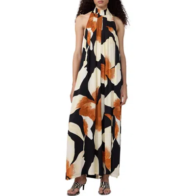 Diane Von Furstenberg Cher Floral Halter Neck Wide Leg Stretch Silk Jumpsuit In Multi