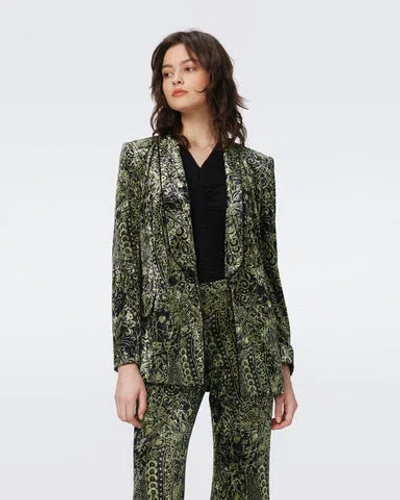 Diane Von Furstenberg Chiana Velvet Jacket In Pistachio/black