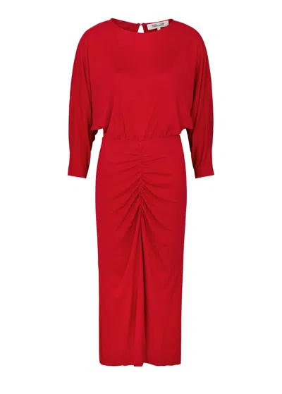 Diane Von Furstenberg Chrisey Ruched Jersey Midi Dress In Red