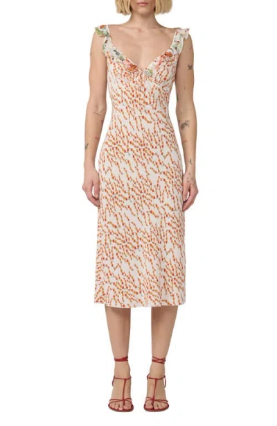 Diane Von Furstenberg Christina Floral Ruffle Sleeve Midi Dress In Brown