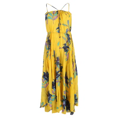 Diane Von Furstenberg Cinch Waist Maxi Dress In Yellow Cotton