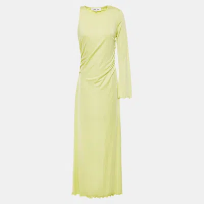 Pre-owned Diane Von Furstenberg Citrine Jersey Asymmetric Gown M In Yellow