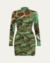 Diane Von Furstenberg Clarabella Ruched Leaf-print Bodycon Mini Dress In Green