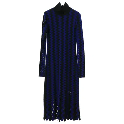 Pre-owned Diane Von Furstenberg Cobalt Blue Houndstooth Knit Dress, Size P